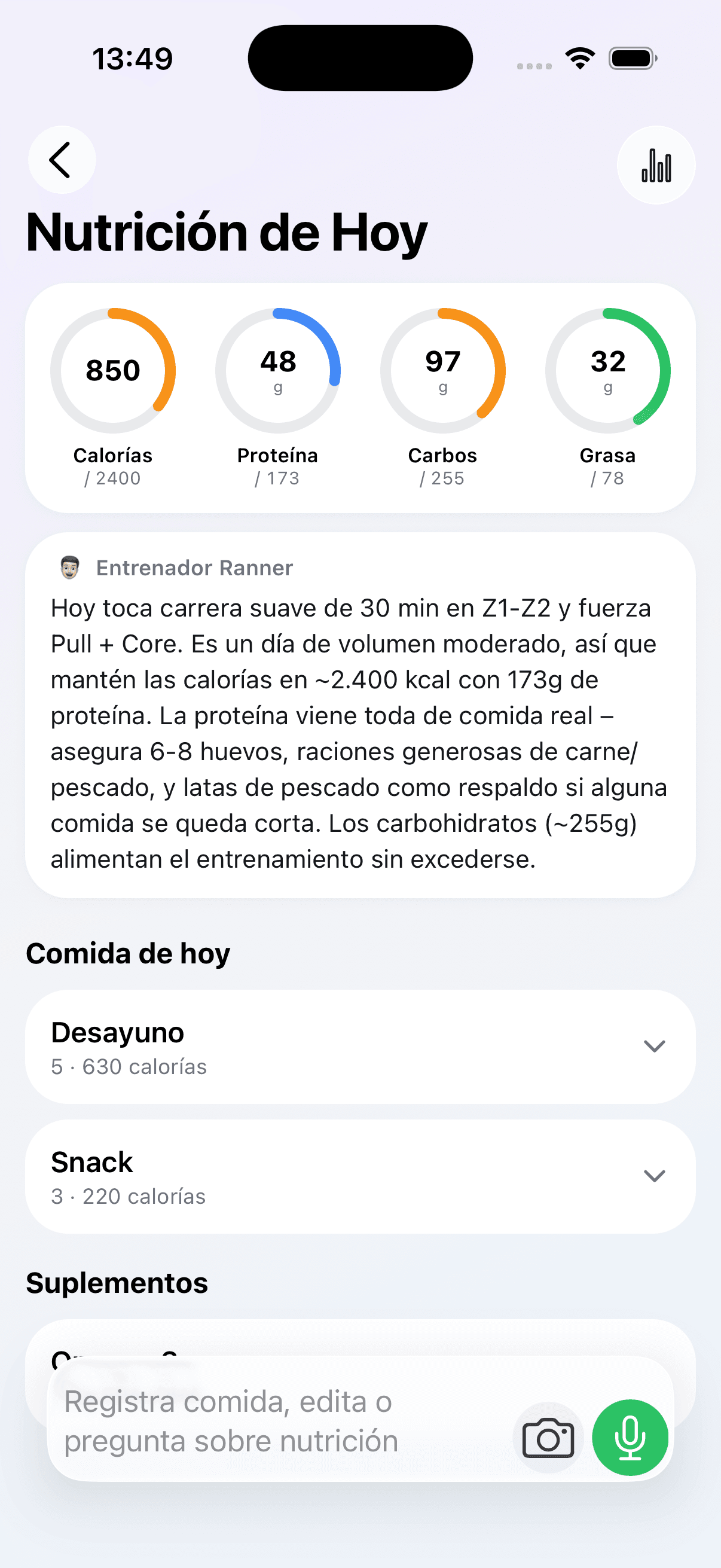 Daily nutrition plan
